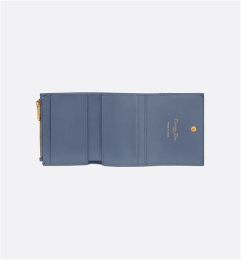 Dior Jolie Hibiscus Wallet Denim Blue Cannage Lambskin 